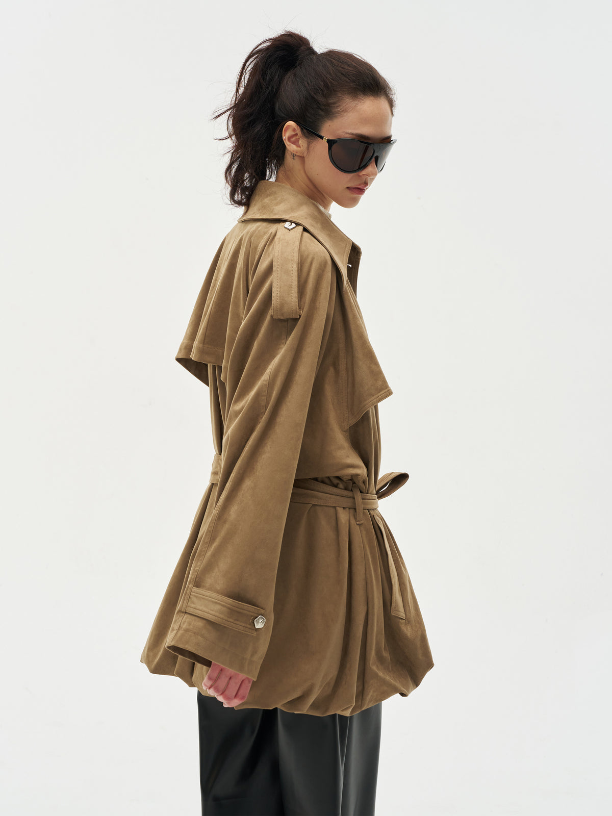 Faux Suede Loose Trench Coat