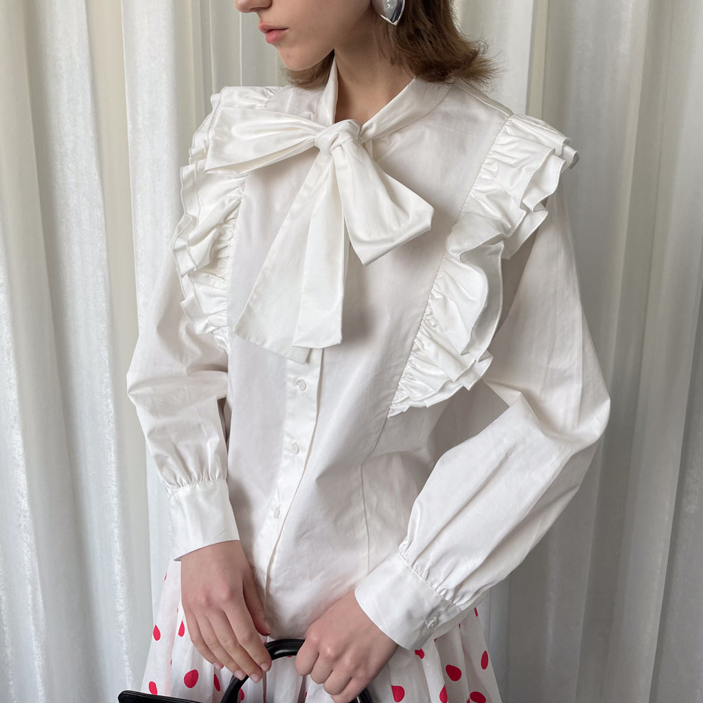 Bow Collar Lace-up Shirt