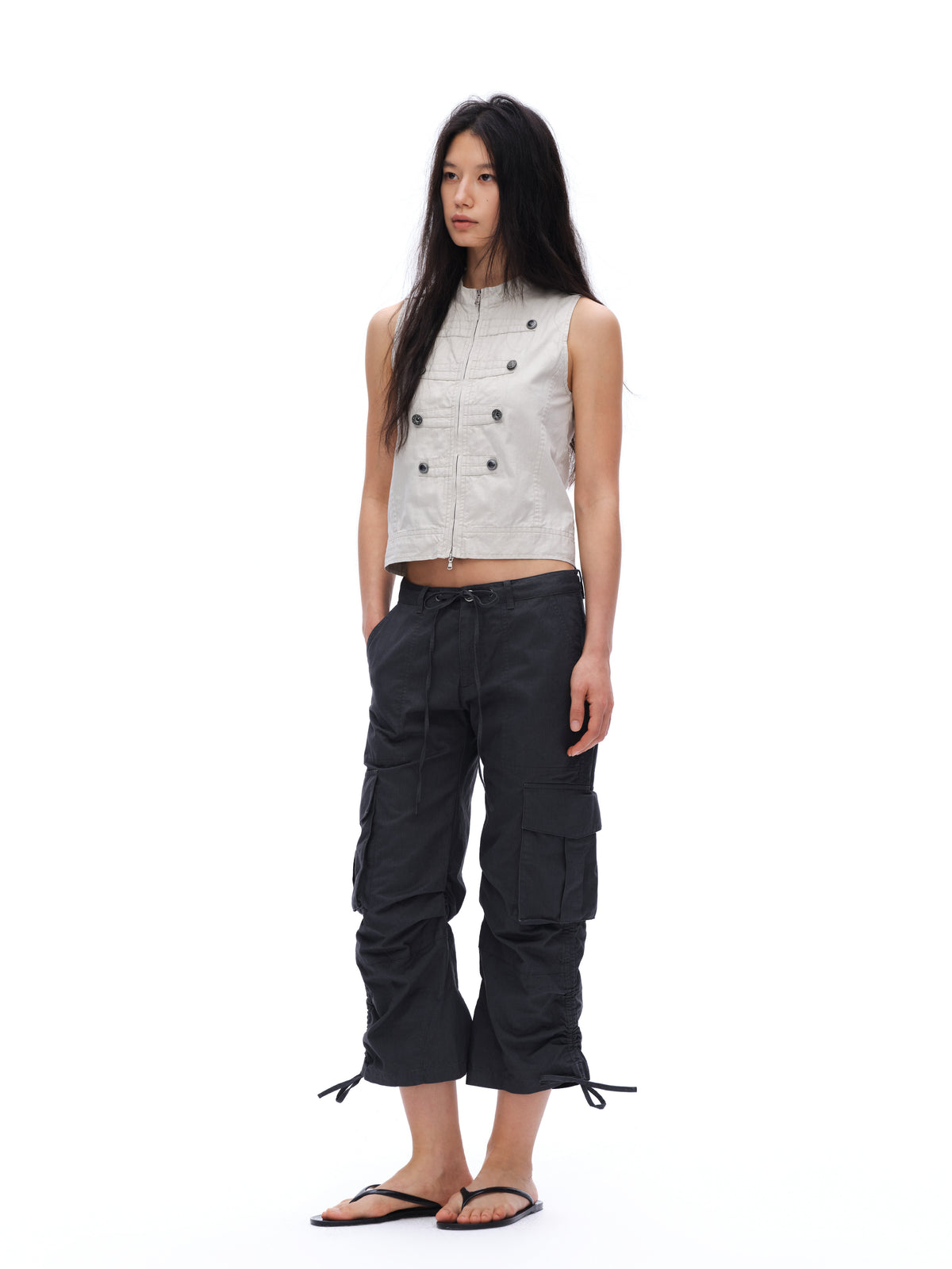 Low-Waist Pleated Pants