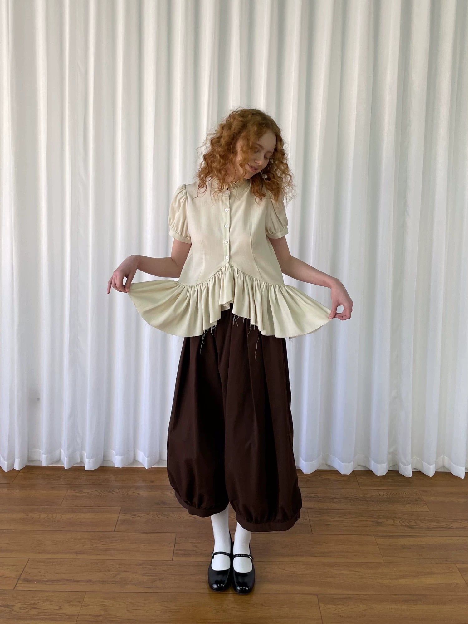 Wide-leg loose lantern trousers