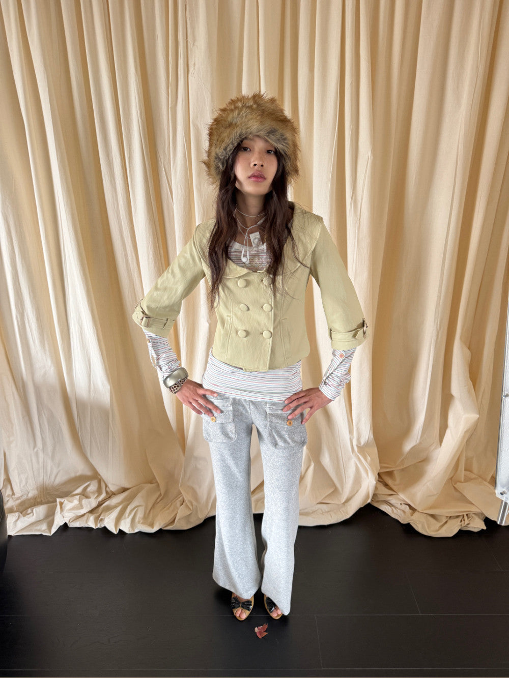 antique pale cropped leather jacket
