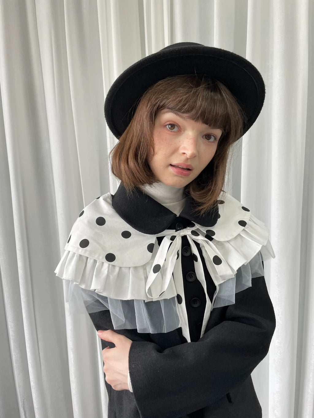 Three-layer lace polka dot collar