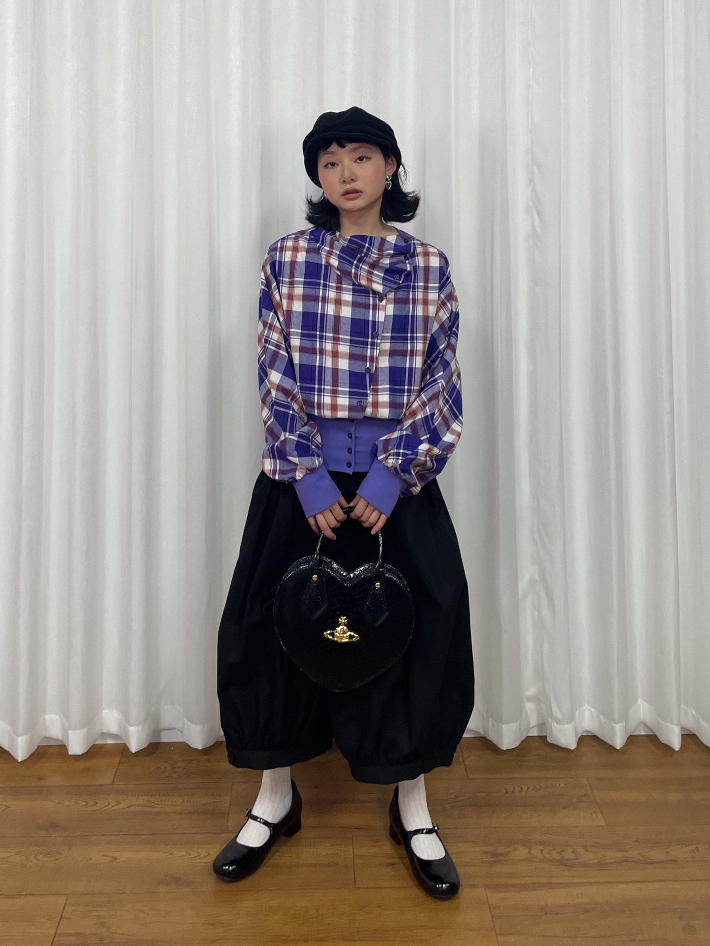 Plaid pleated shirt jacket