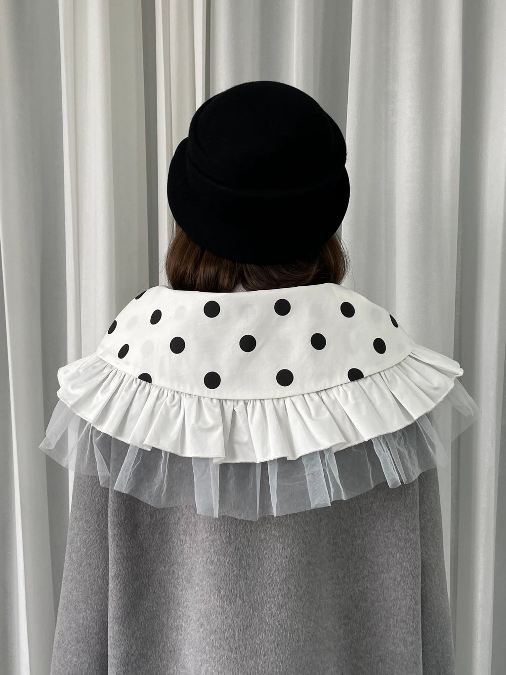 Three-layer lace polka dot collar