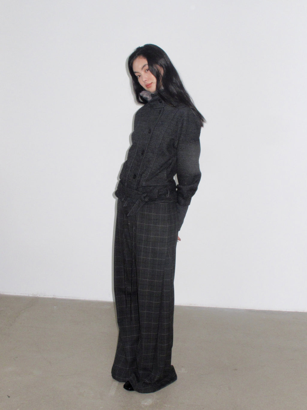 Fur Collar Cropped Wool Coat