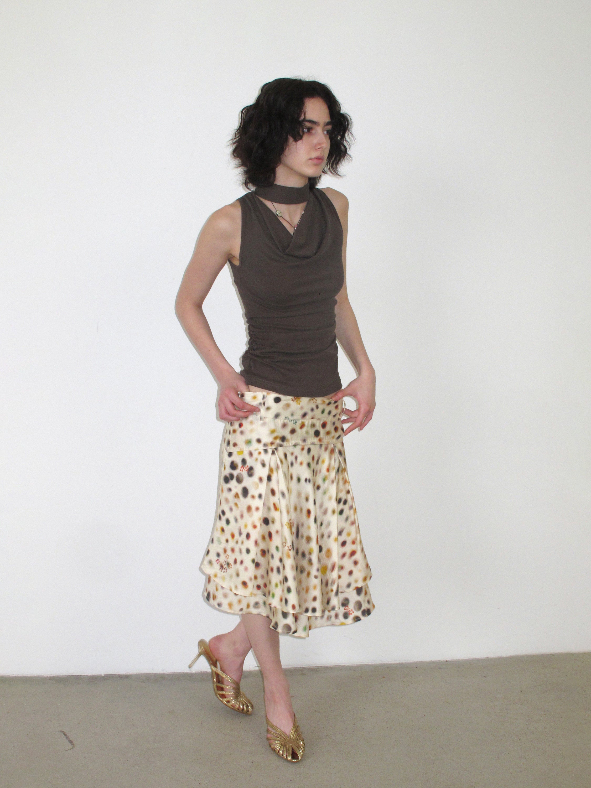 Psychedelic polka dot double-layered skirt