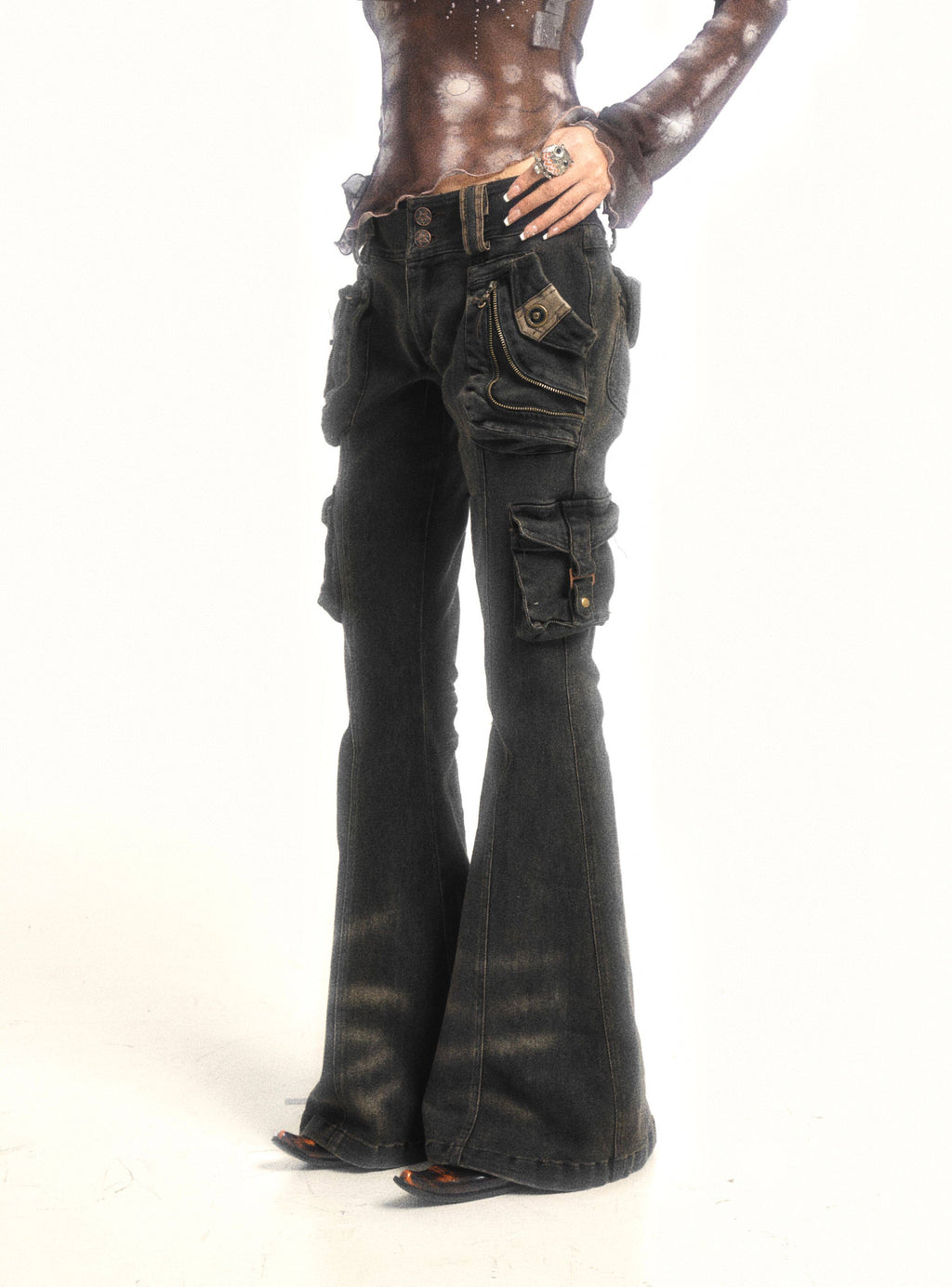 Cargo Pocket Flare Jeans