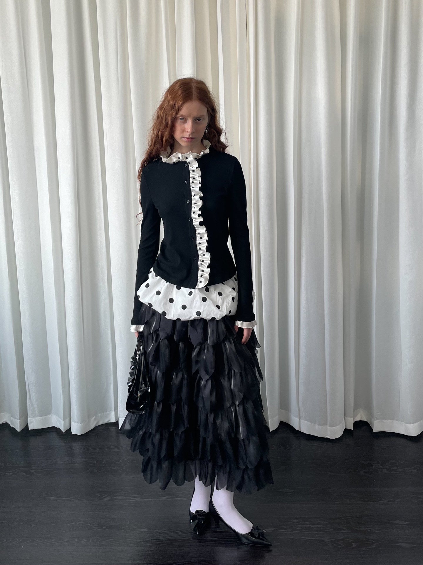Knitted cardigan with polka dot lace