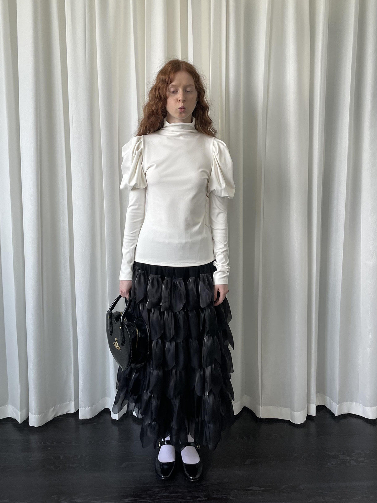 Puff sleeve knitted shirt