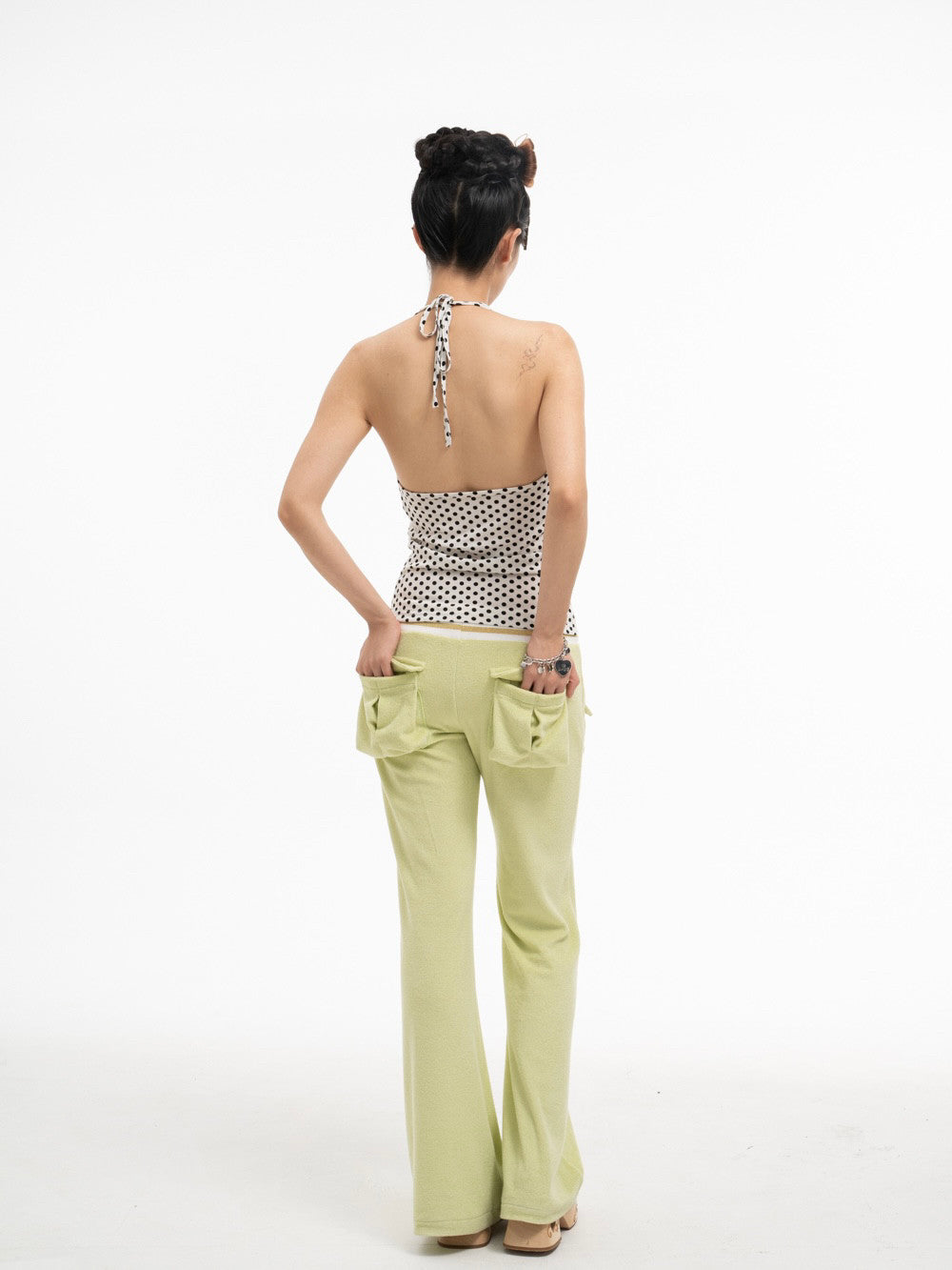 mint green Shibuya feeling flared towel trousers (Pre-order)