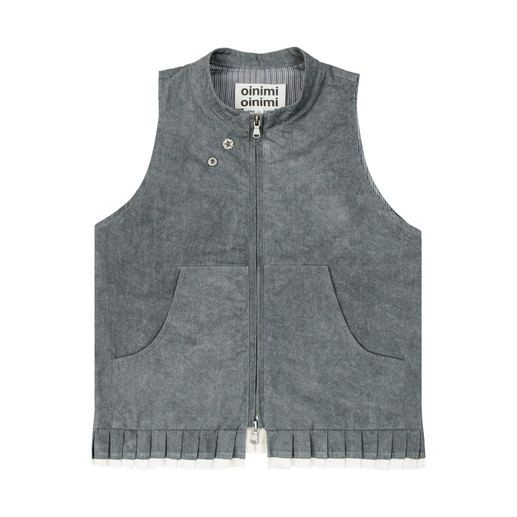 Pleated Ruffle Trim Zip Vest