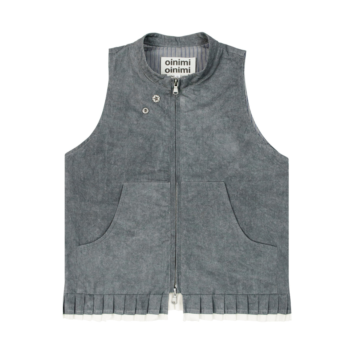 Pleated Ruffle Trim Zip Vest