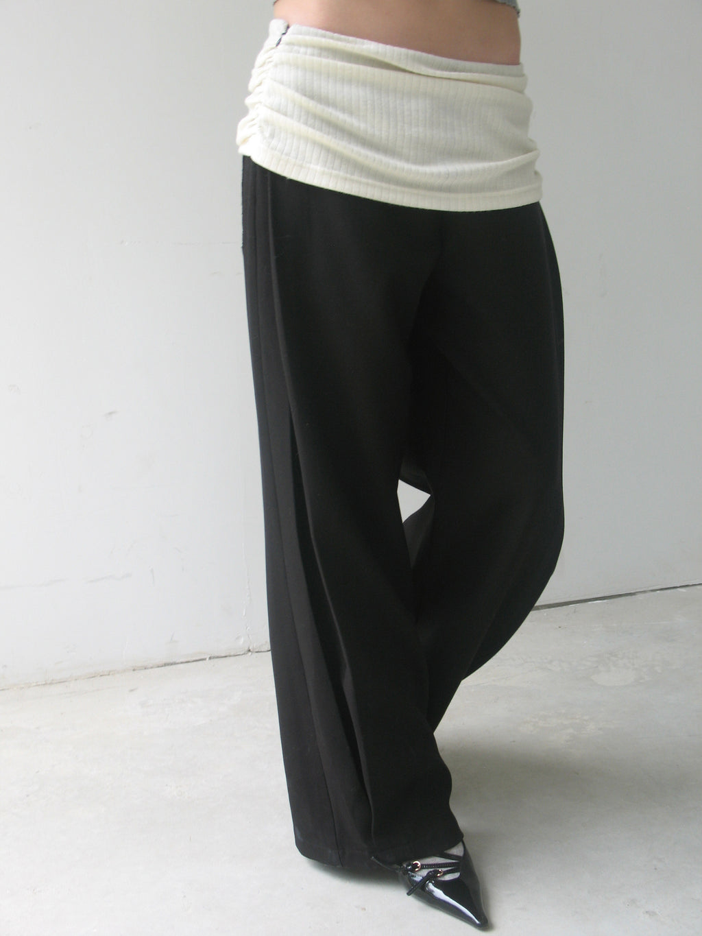 Acetate side seams and skirt layered wide-leg trousers