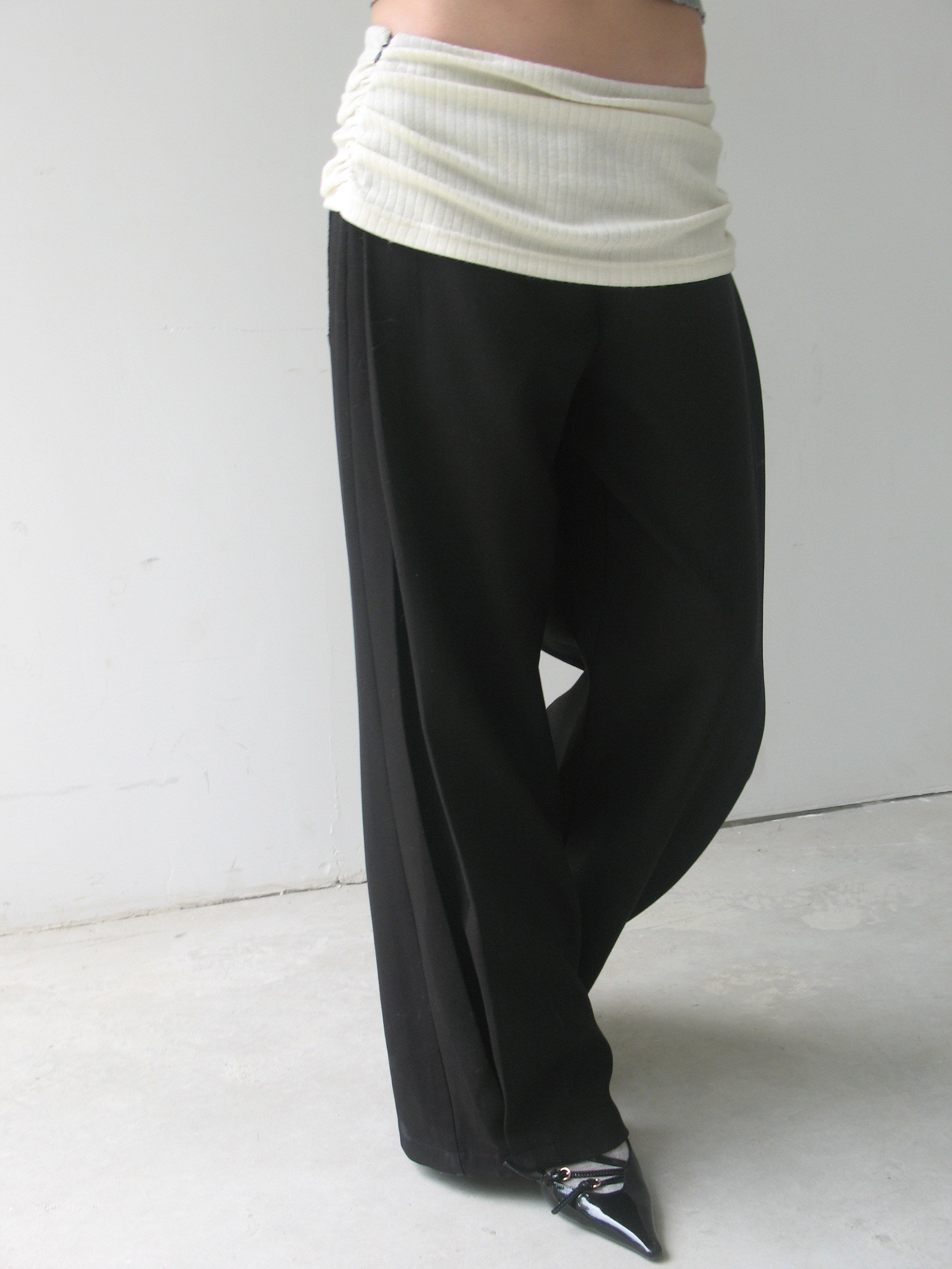 Acetate side seams and skirt layered wide-leg trousers