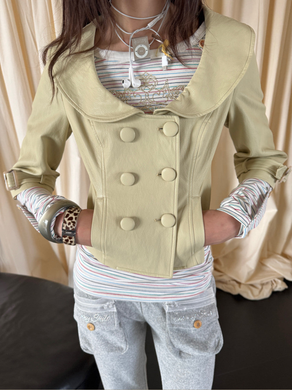 antique pale cropped leather jacket