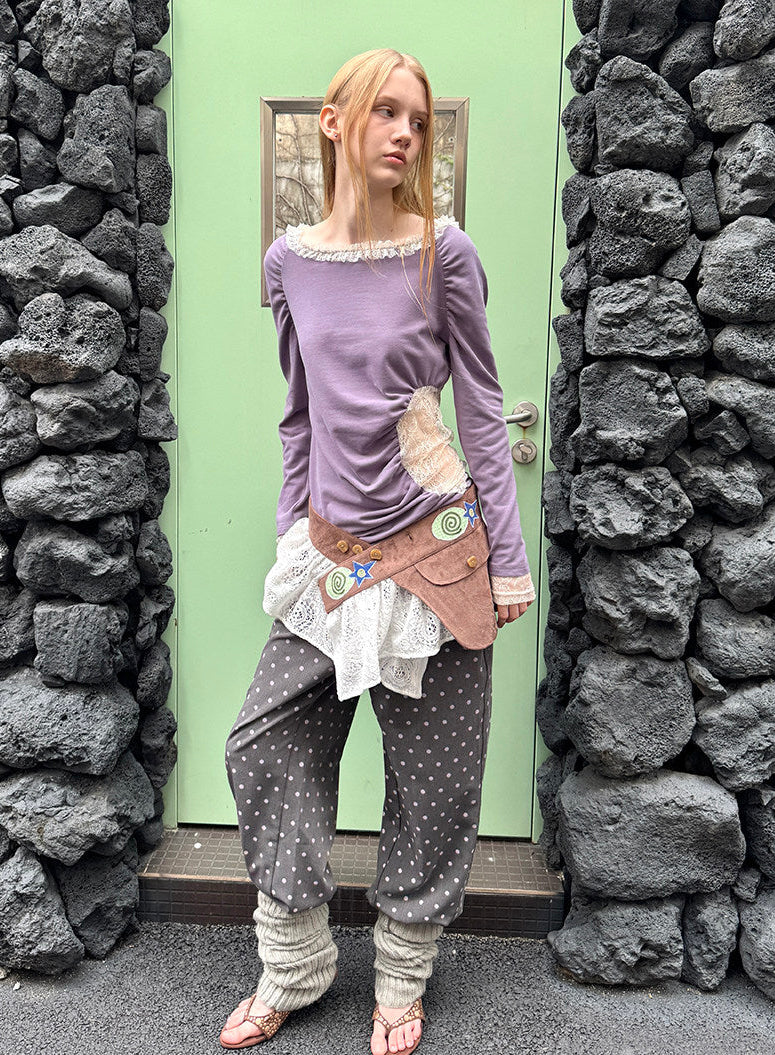 Lace pleated T-shirt
