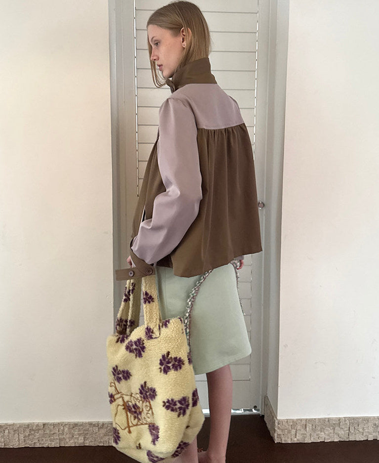 Patchwork puff sleeve jacket