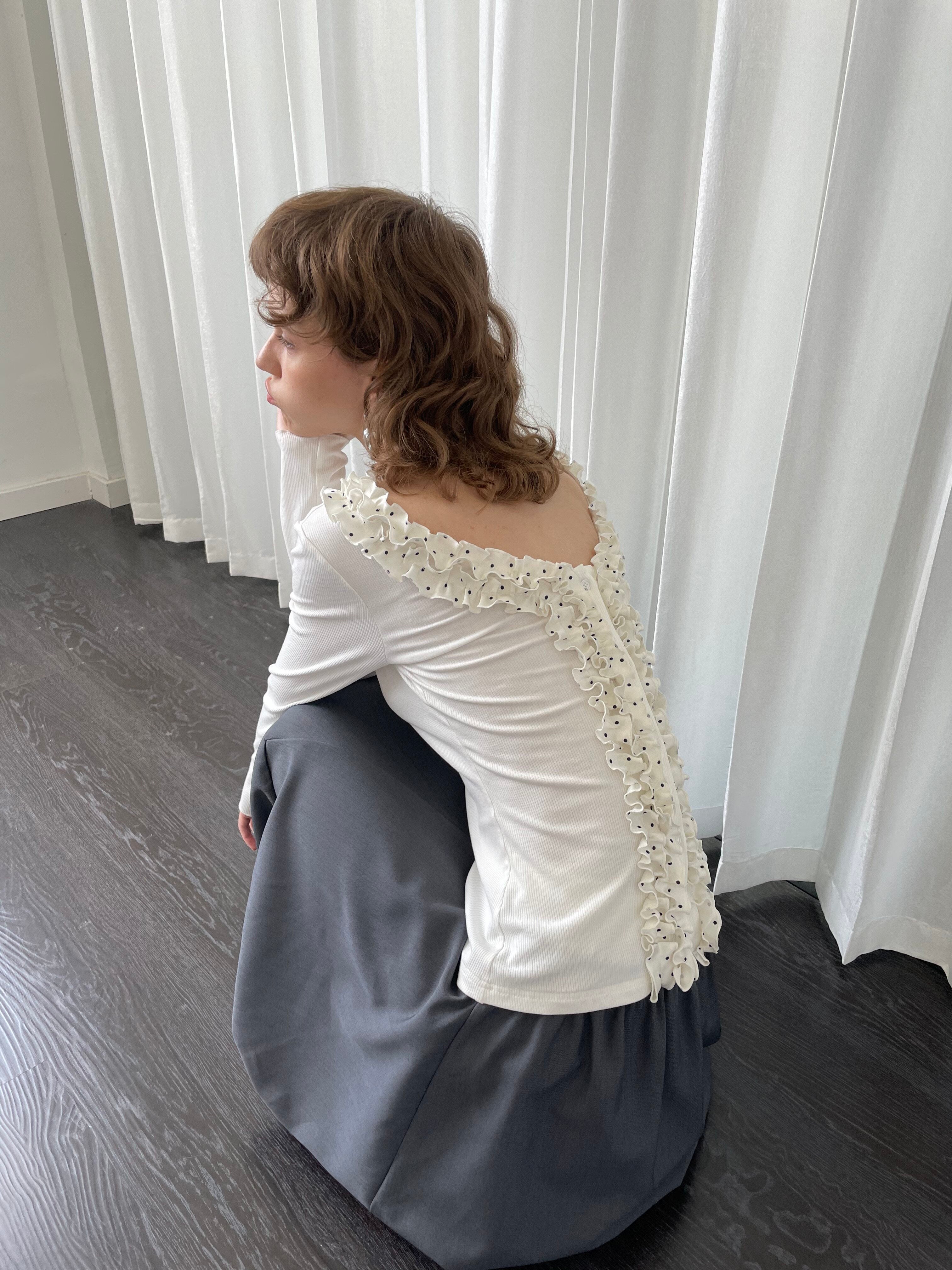 Polka dot lace collar white top