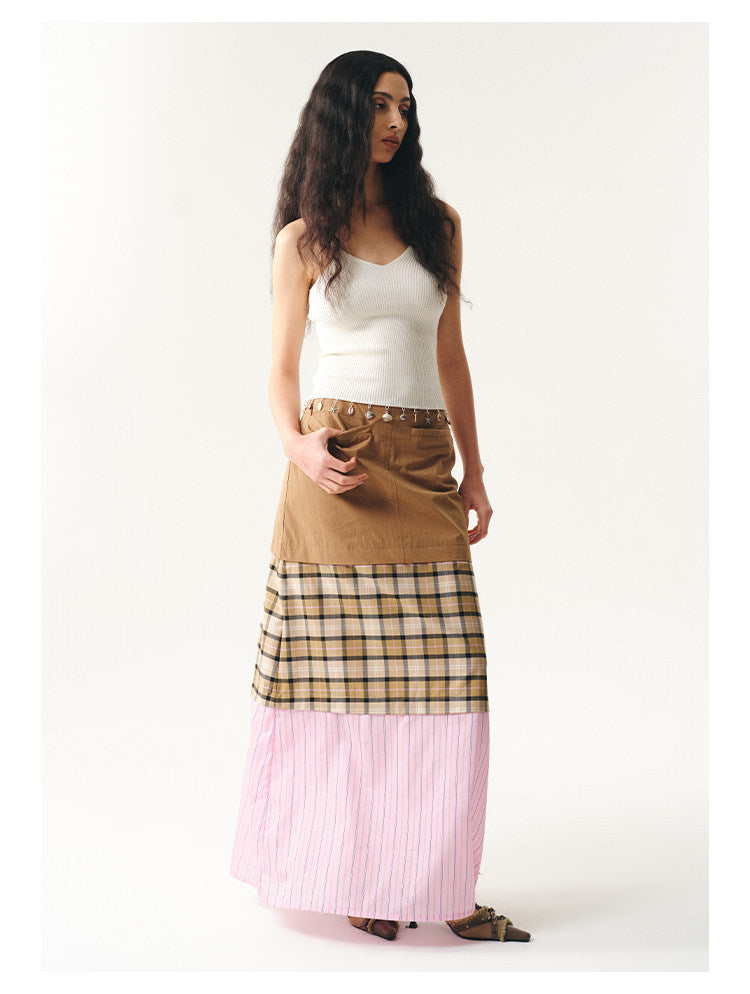 Contrasting check panelled skirt (Pre-order)
