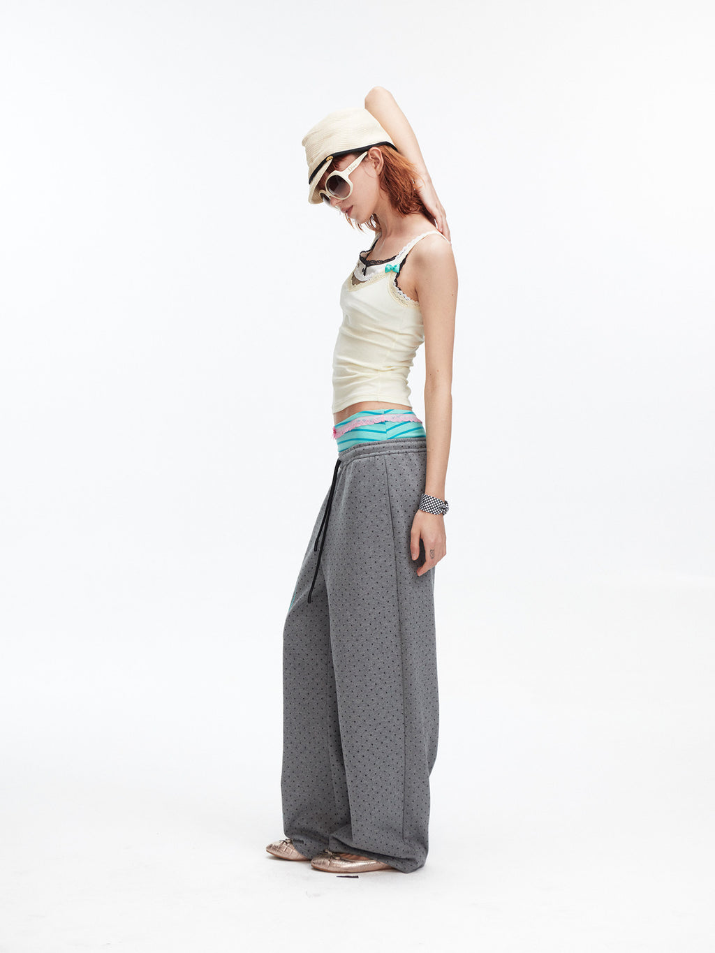 Polka dot double layered sweatpants