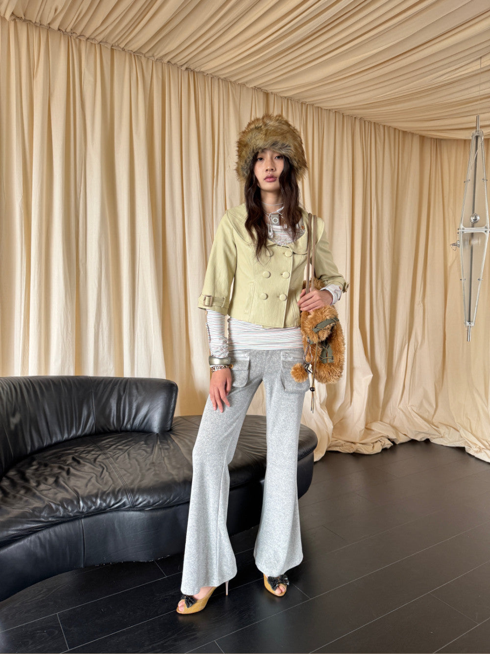 antique pale cropped leather jacket