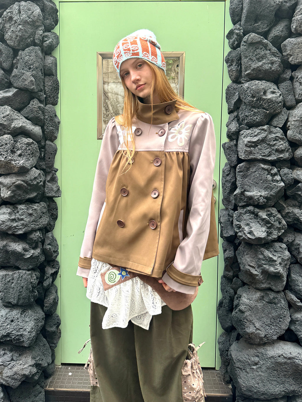 Patchwork puff sleeve jacket