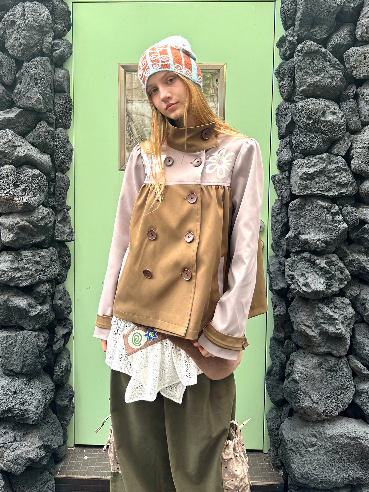 Patchwork puff sleeve jacket