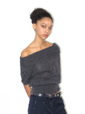 Mohair wool-blend knit short-sleeved top