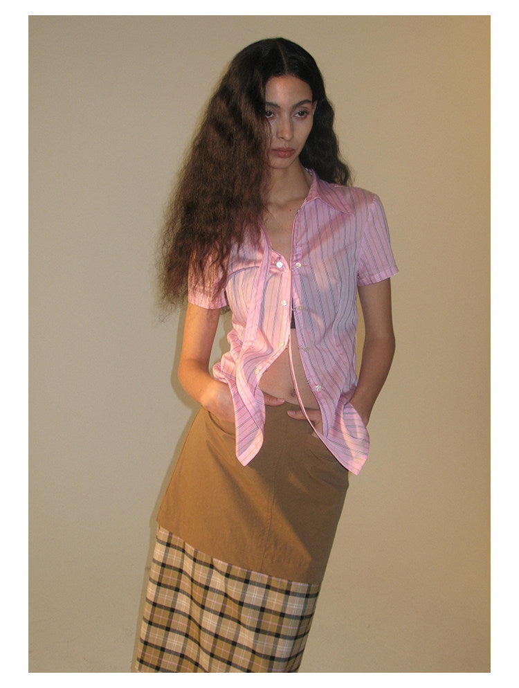Contrasting check panelled skirt (Pre-order)