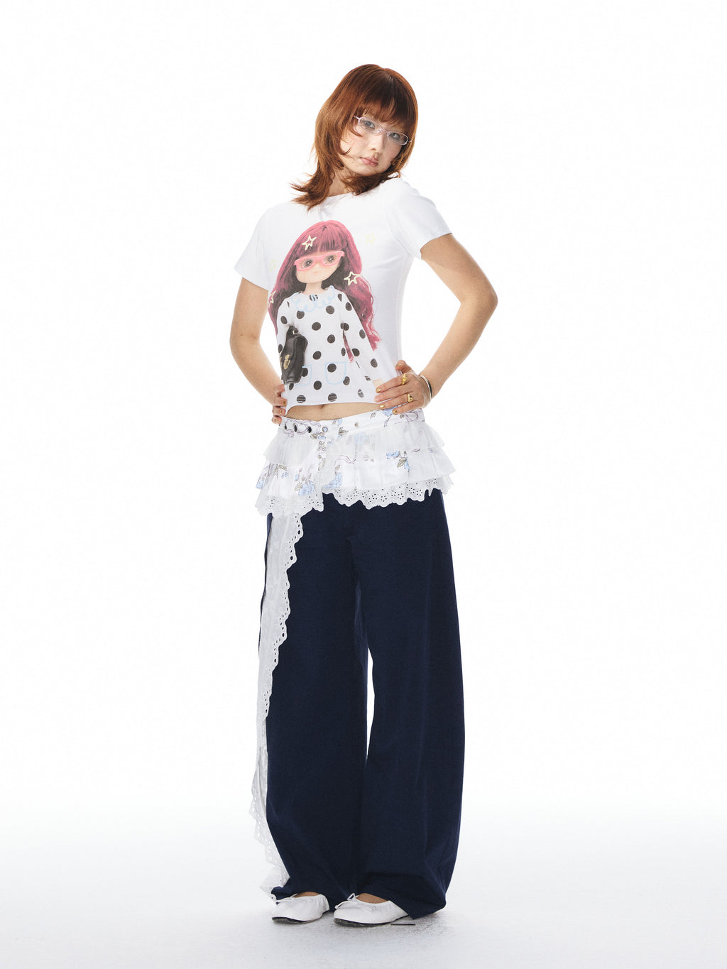 Lace curved pants