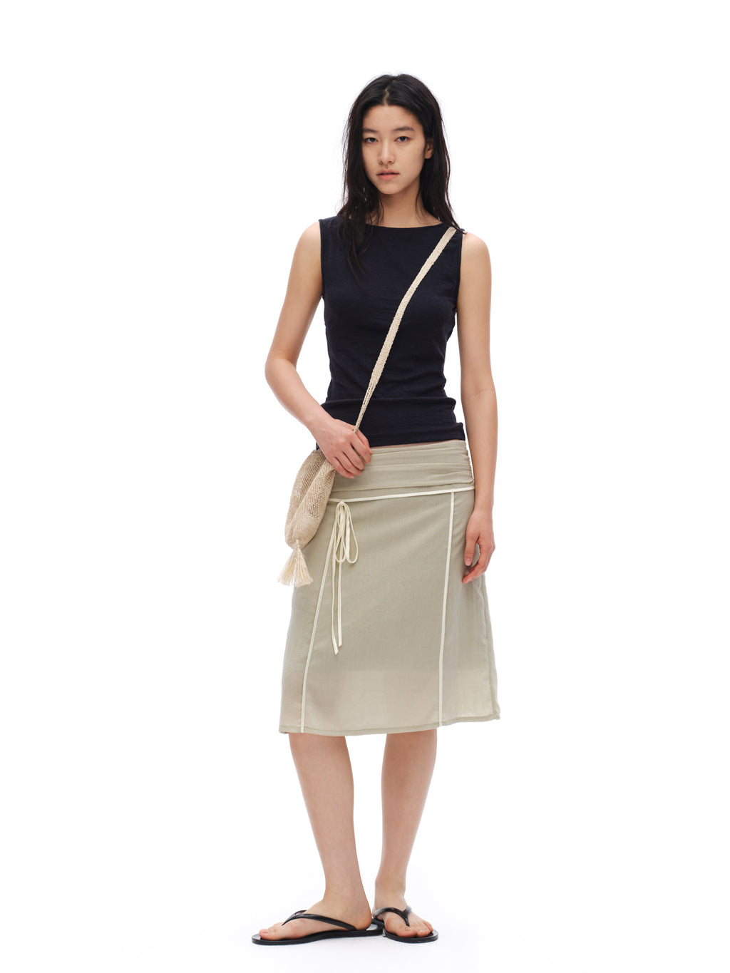 Lyocell Hemp Blend Crinkled A-Line Skirt