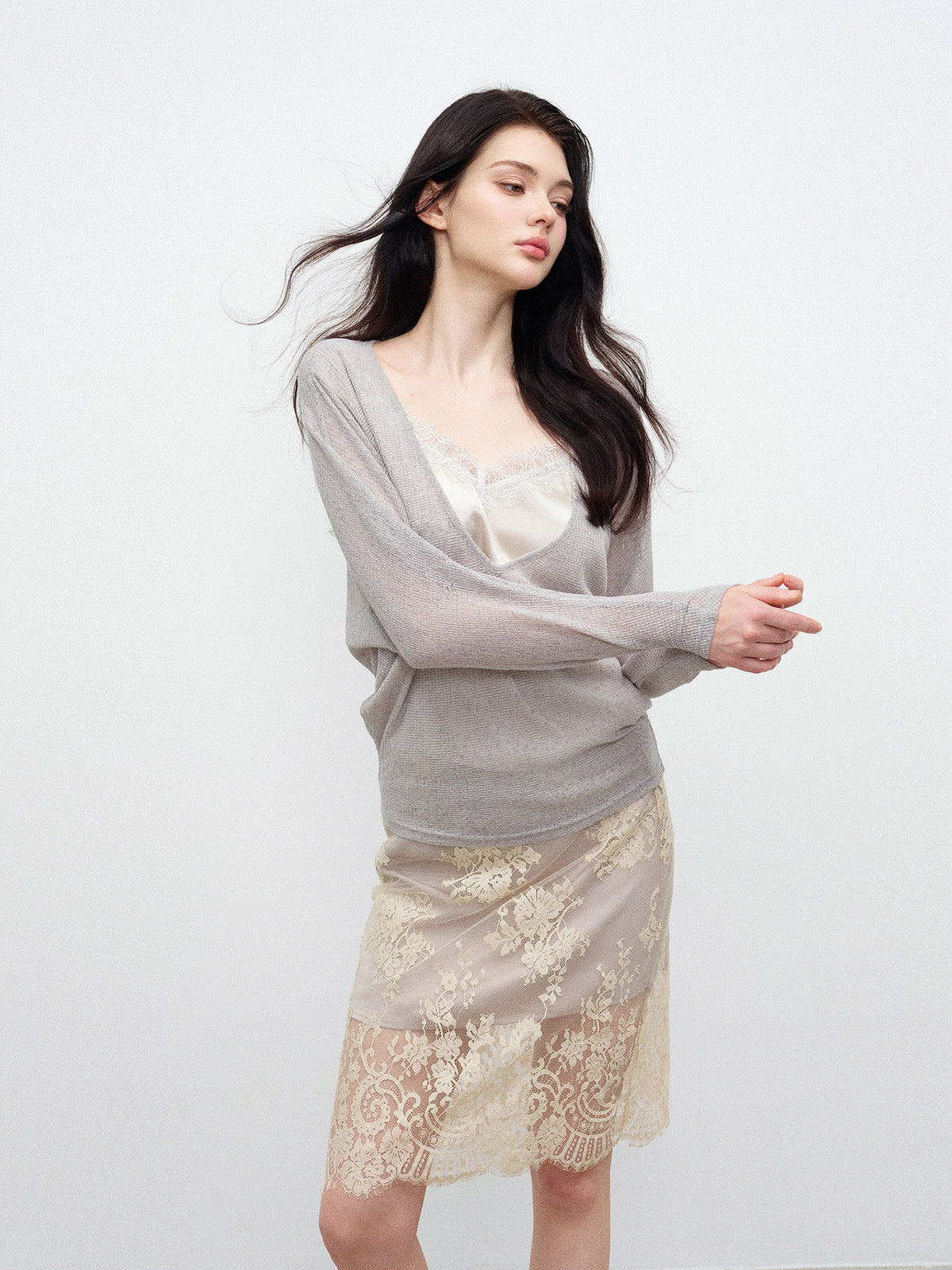 Lace Layered Long Sleeve Blouse