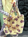 UnsocialNight autumn new original embroidered lamb shearling cute and fashionable single-shoulder handbag