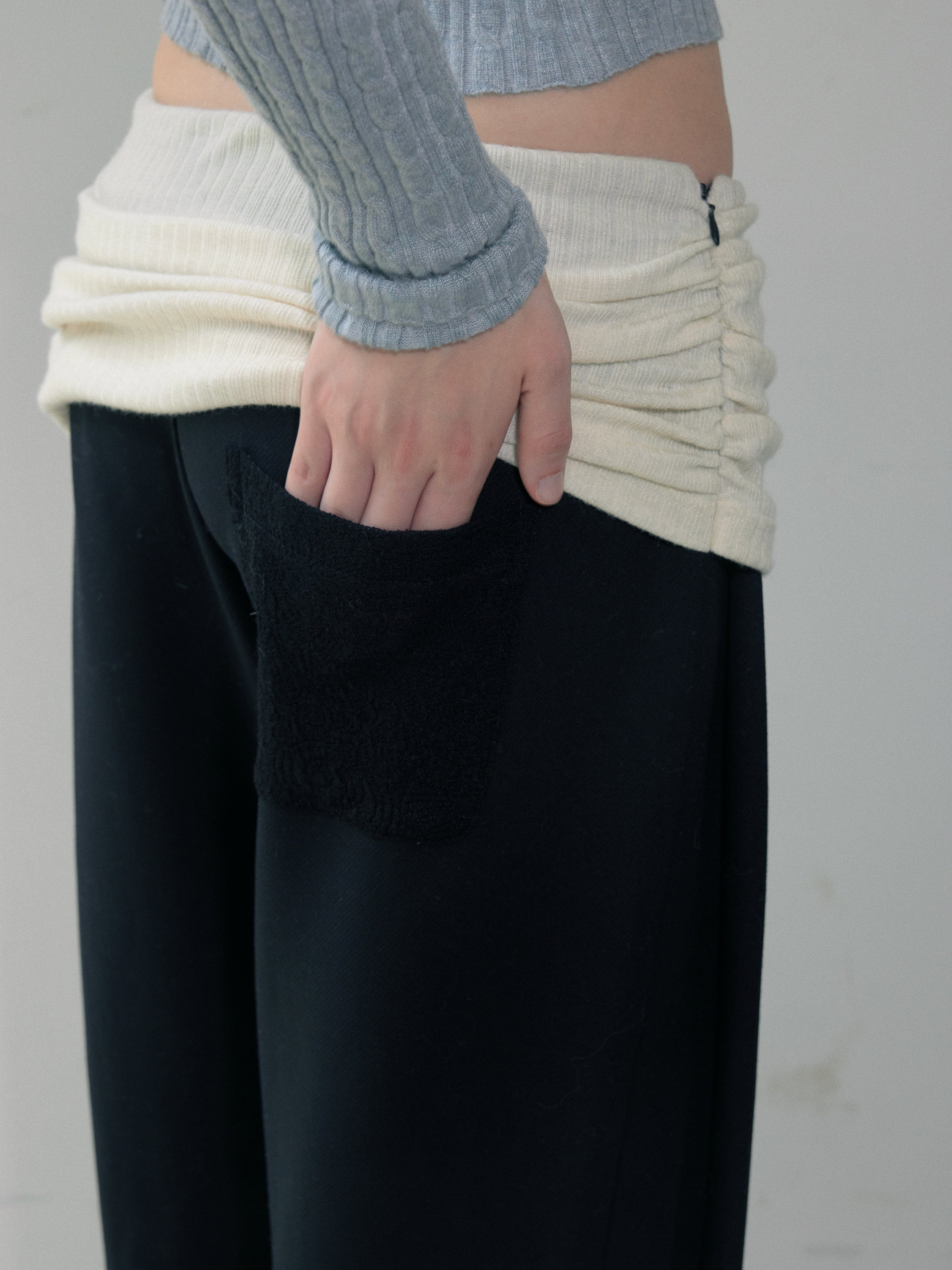 Acetate side seams and skirt layered wide-leg trousers