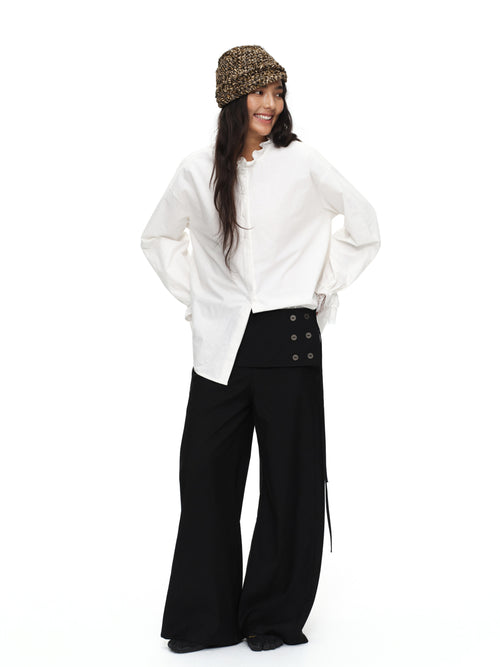 button straight trousers with skirt