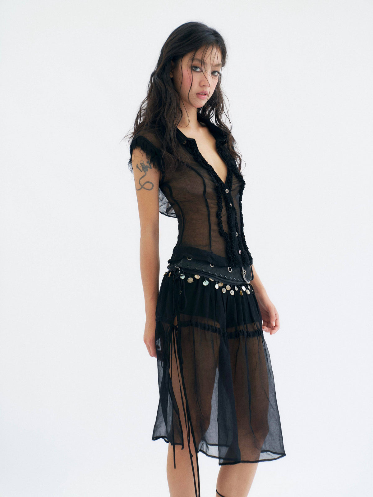 Sheer Overlay Belted Skort