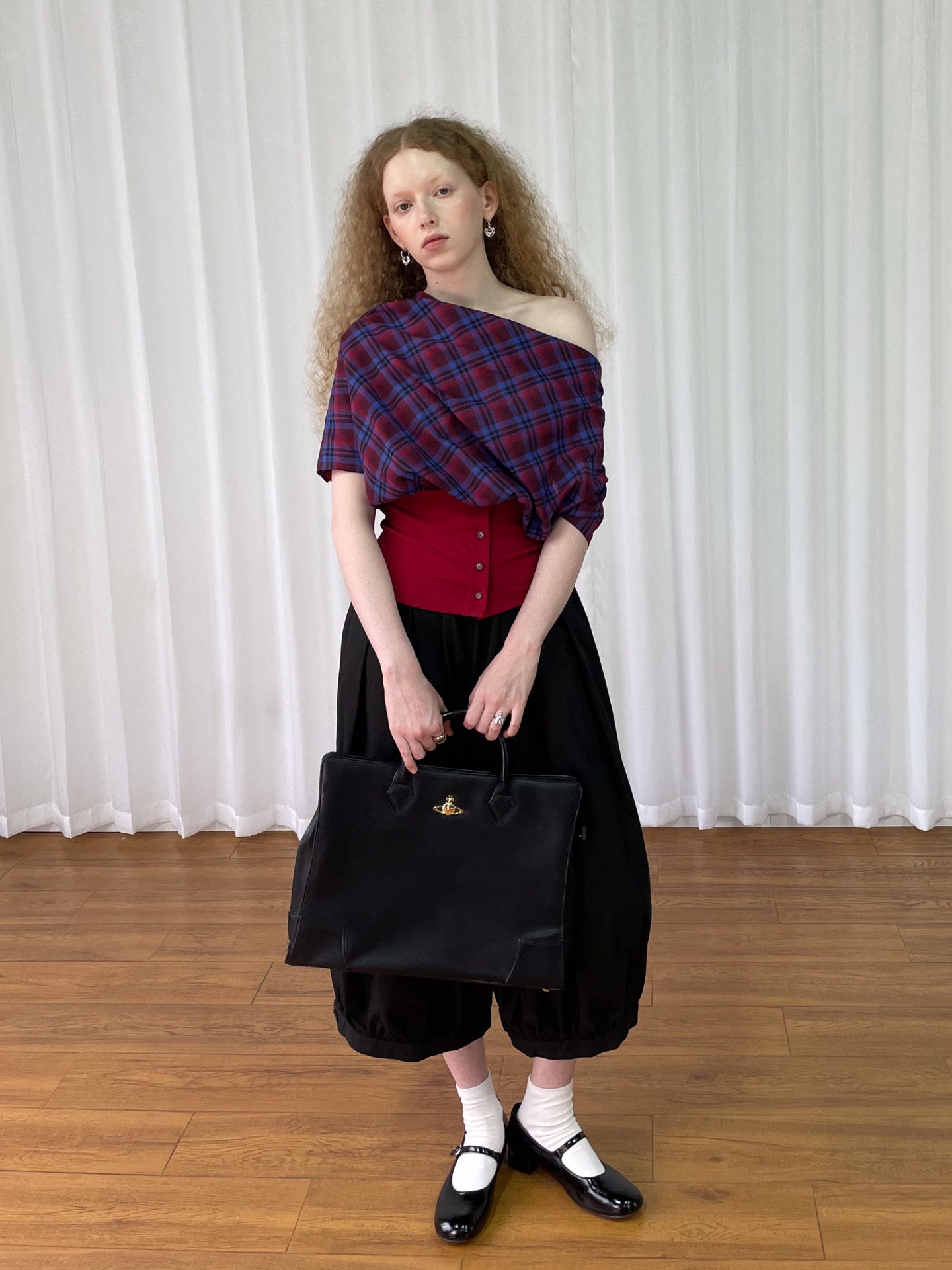 Collar short-sleeved check shirt