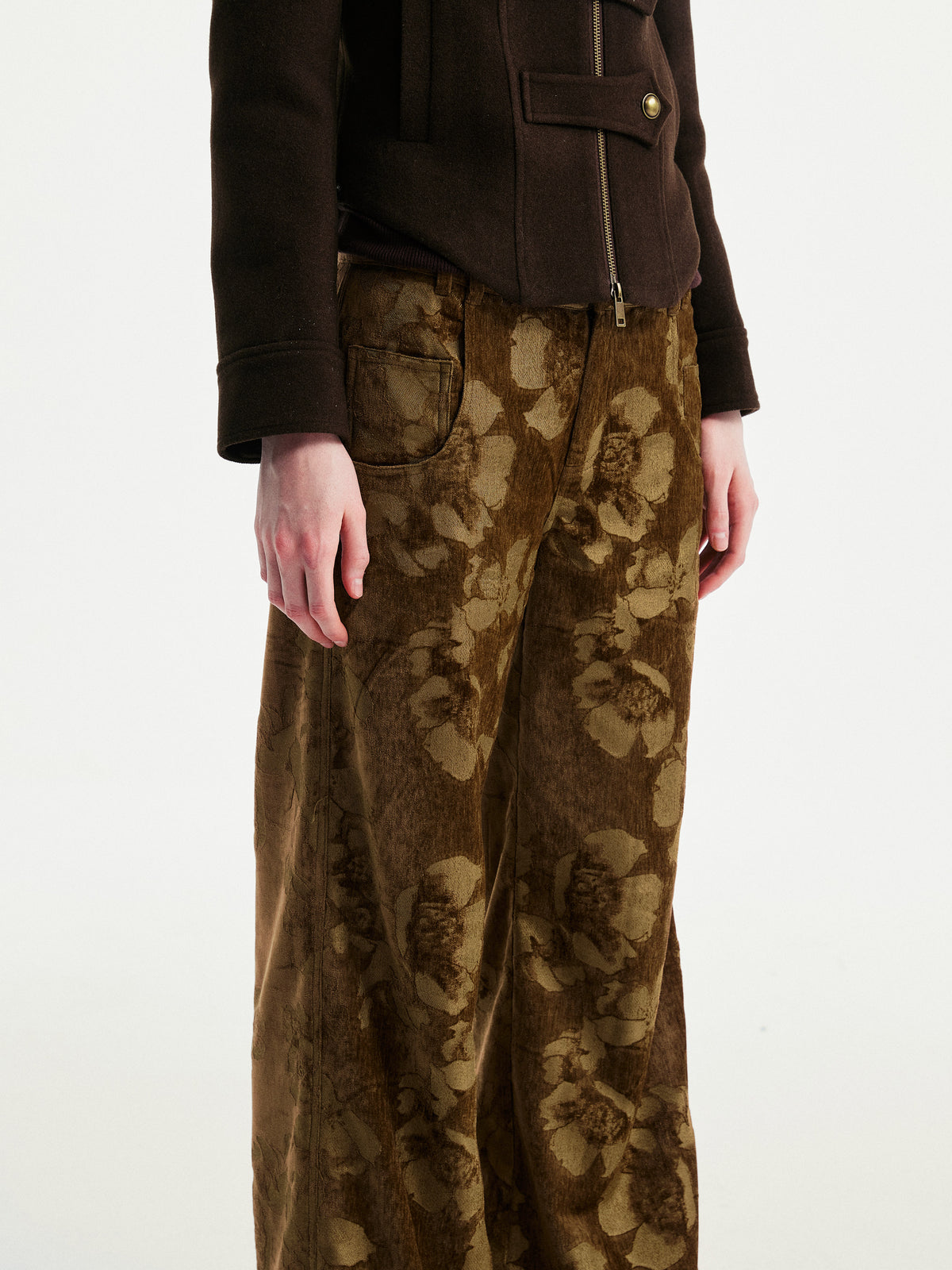 Floral jacquard pants