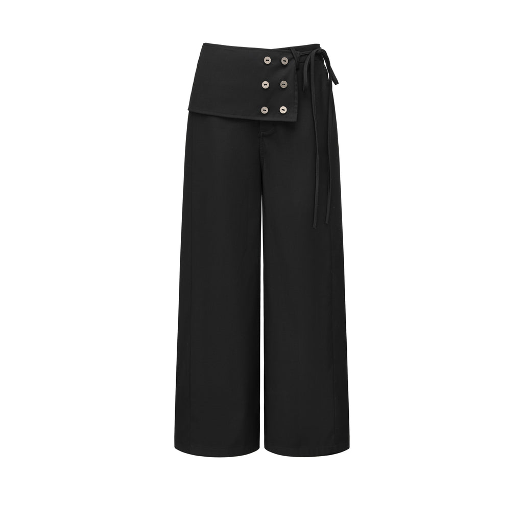 button straight trousers with skirt