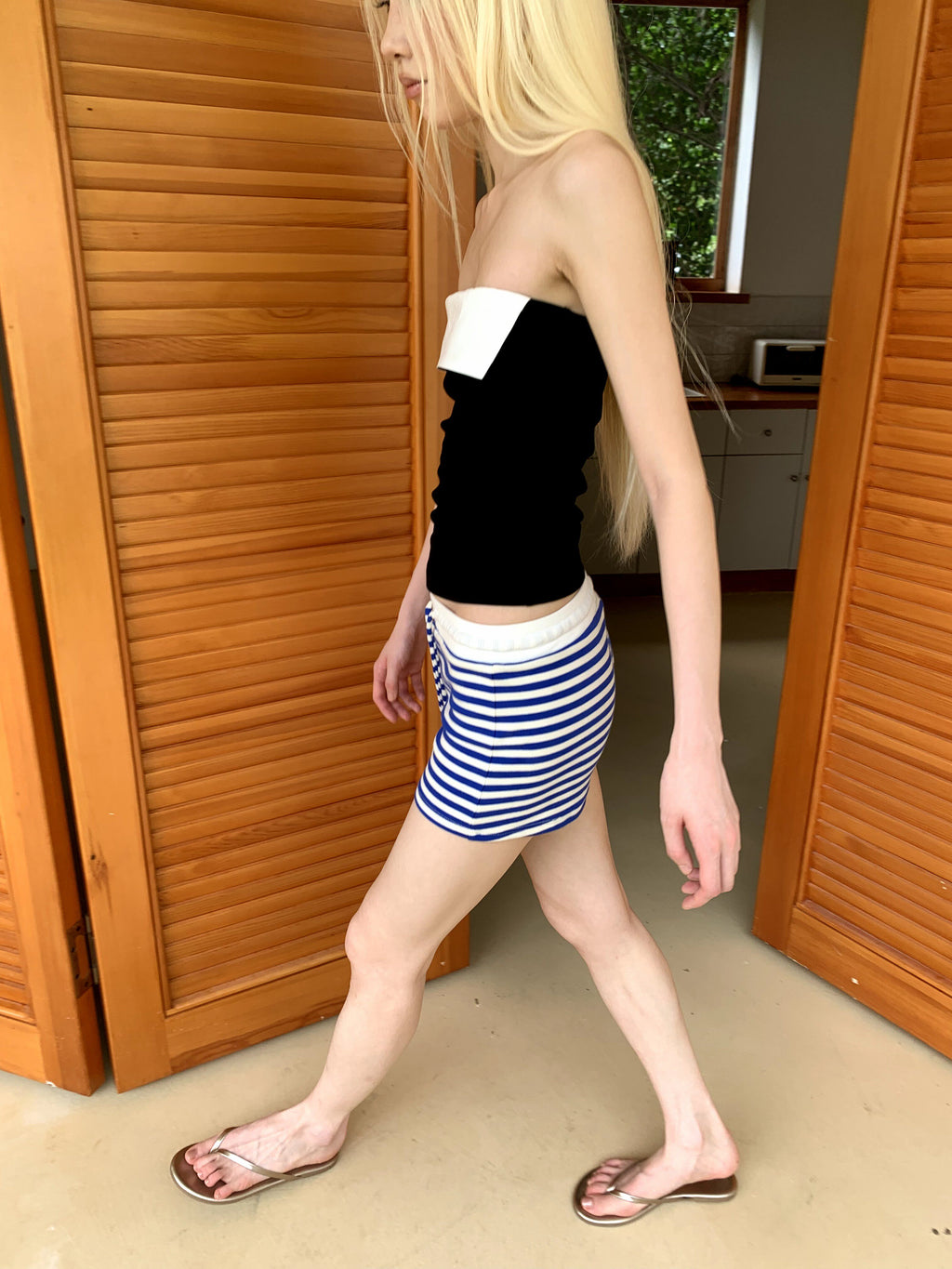 striped knit casual shorts