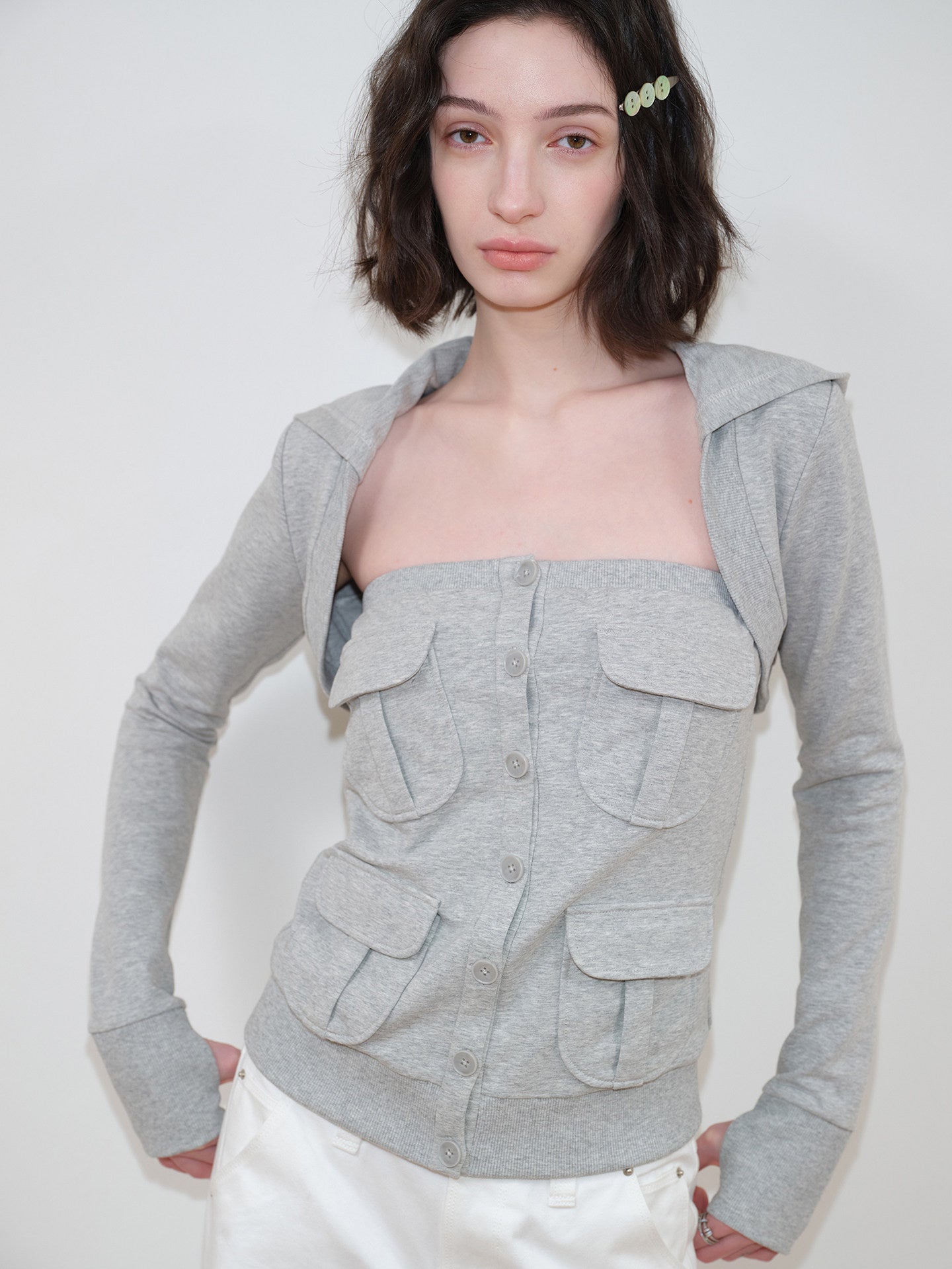 multi-pocket design cardigan / tube top