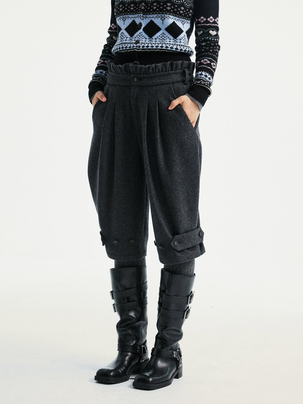 Woolen straight pants