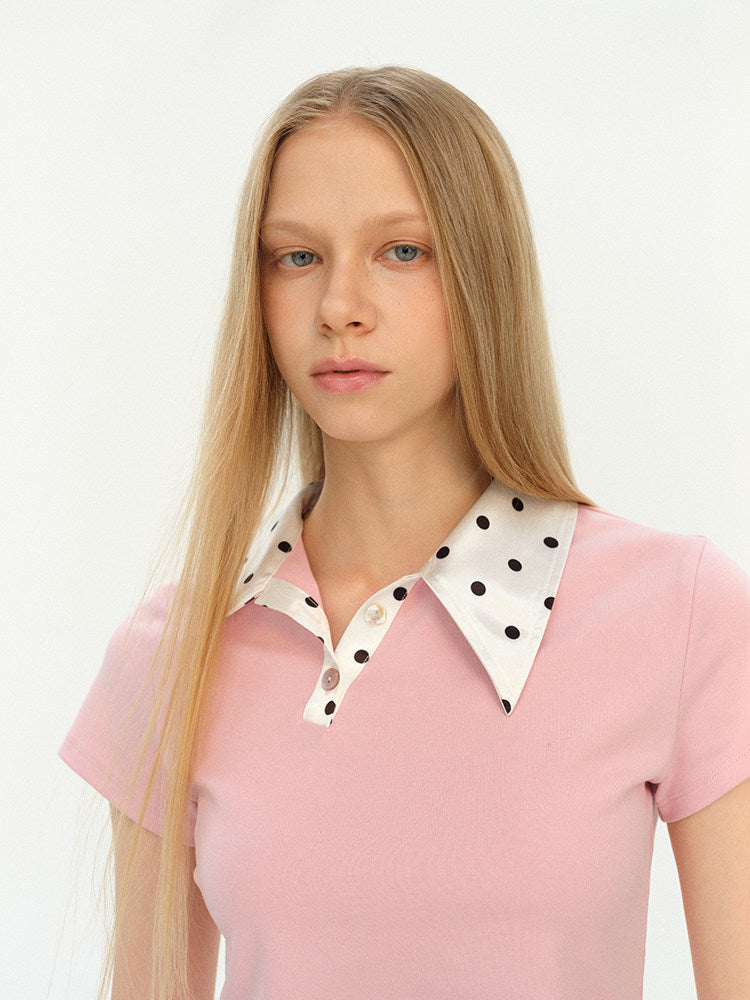 Polka dot pink polo Tshirt (Pre-order)