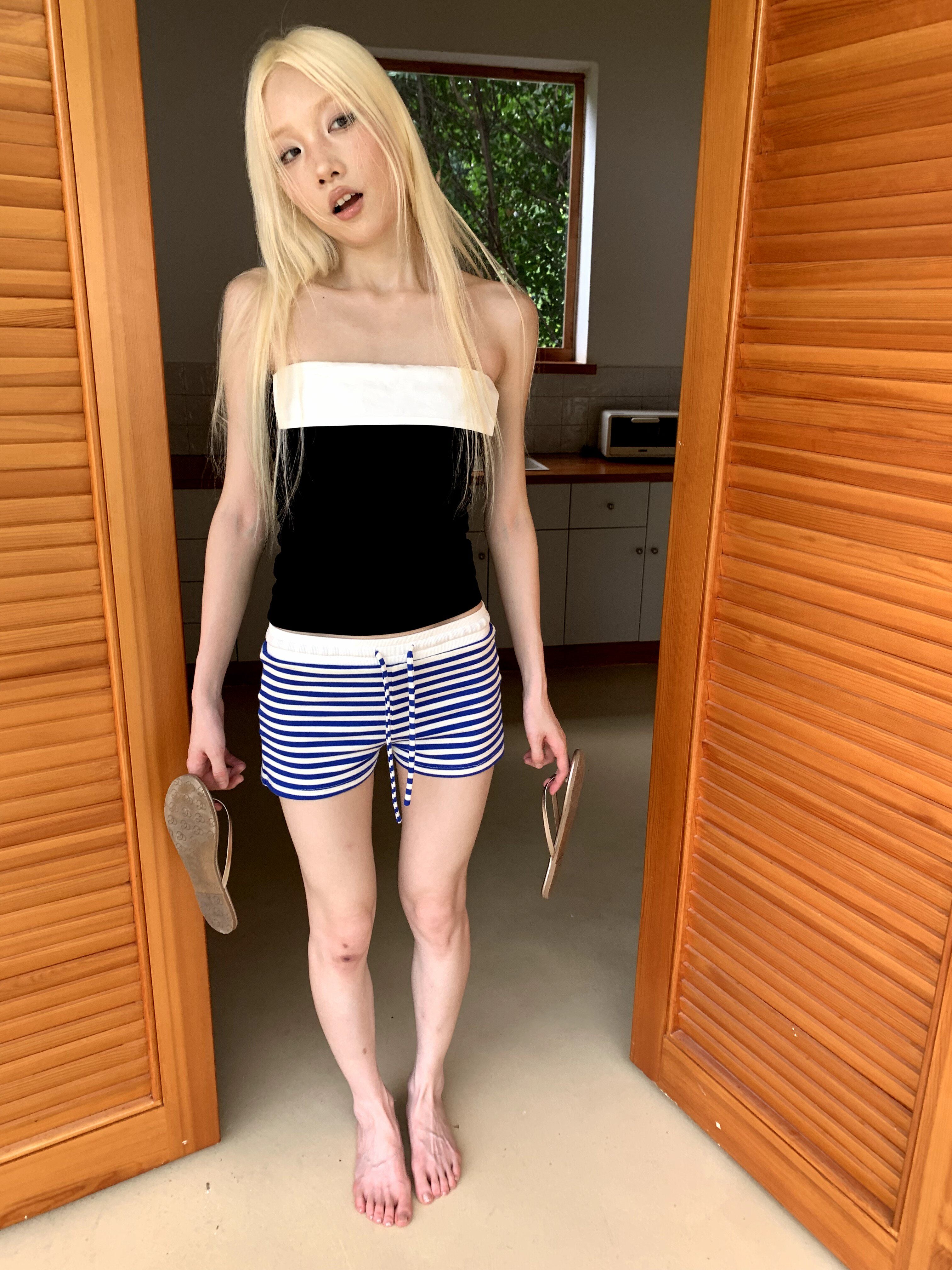 striped knit casual shorts