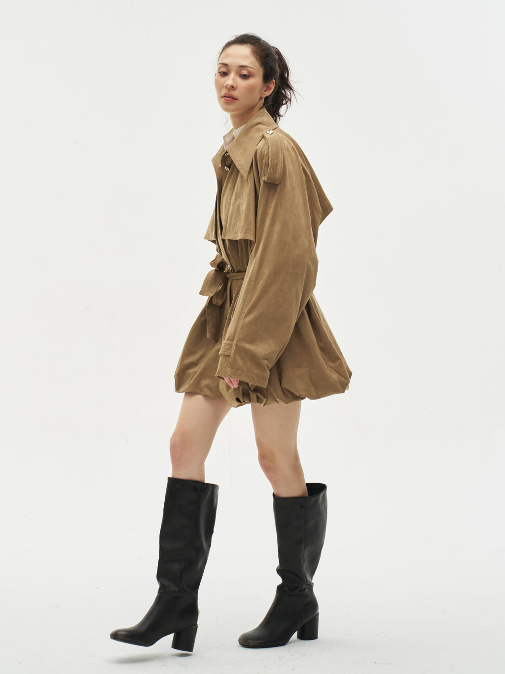 Faux Suede Loose Trench Coat