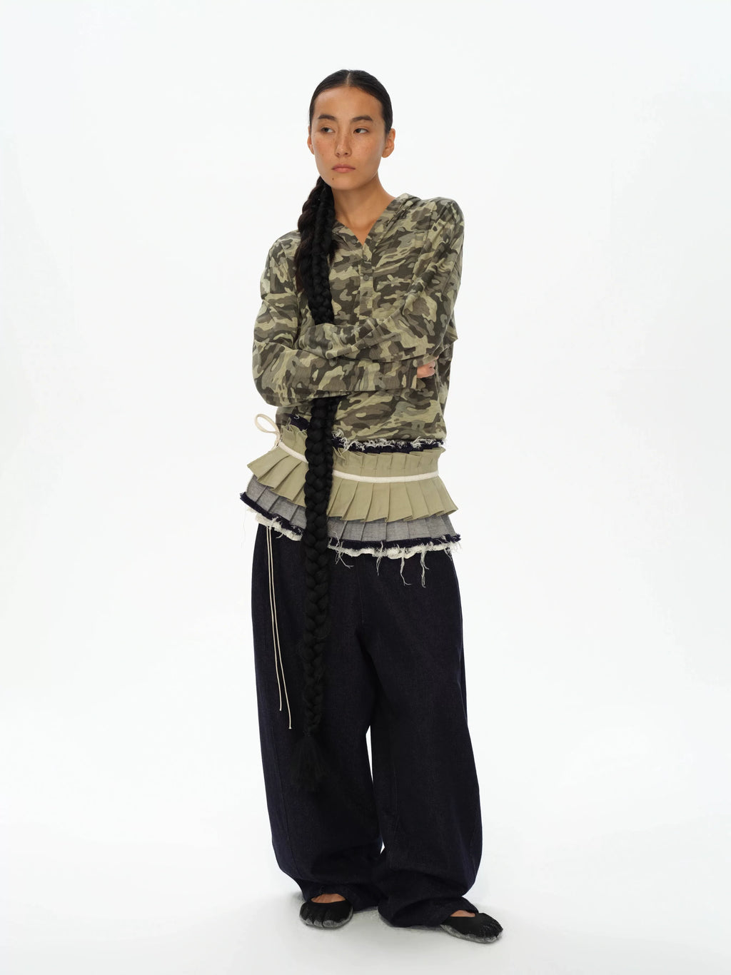 OINIMI Raw Denim Organ Skirt Piece Pleated Lace Waist Closure Fart Curtain Styling Sharps Front and Back 2 Uses