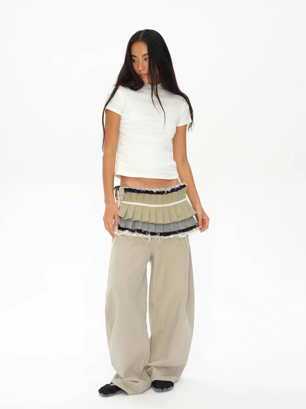 OINIMI Raw Denim Organ Skirt Piece Pleated Lace Waist Closure Fart Curtain Styling Sharps Front and Back 2 Uses
