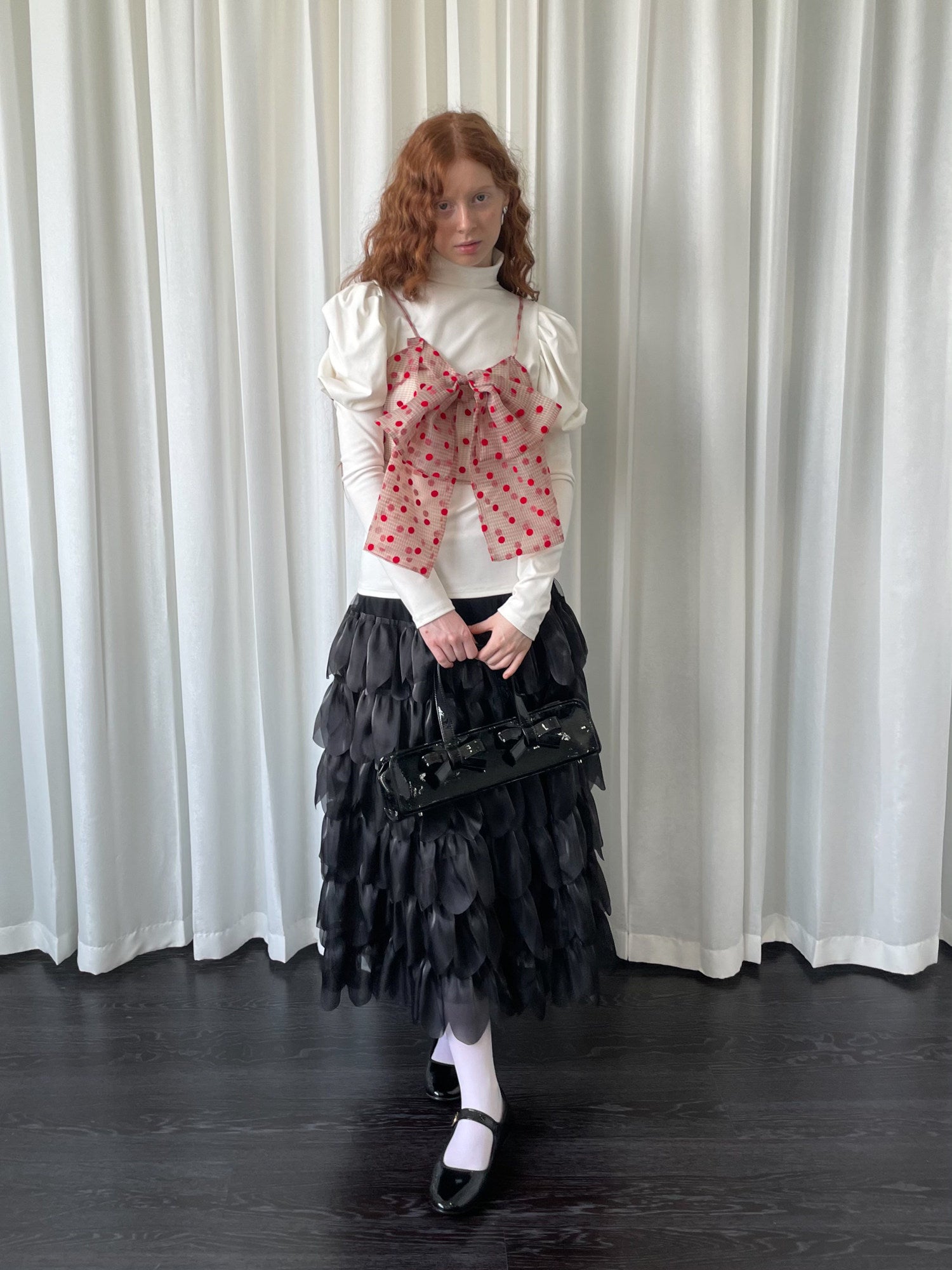Petal mesh midi skirt