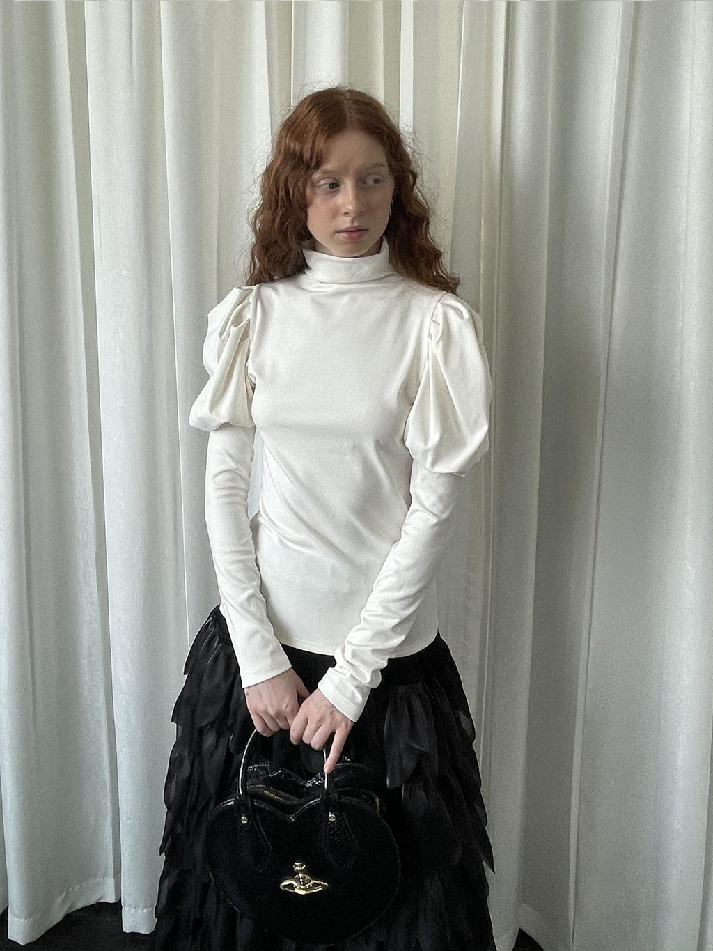 Puff sleeve knitted shirt