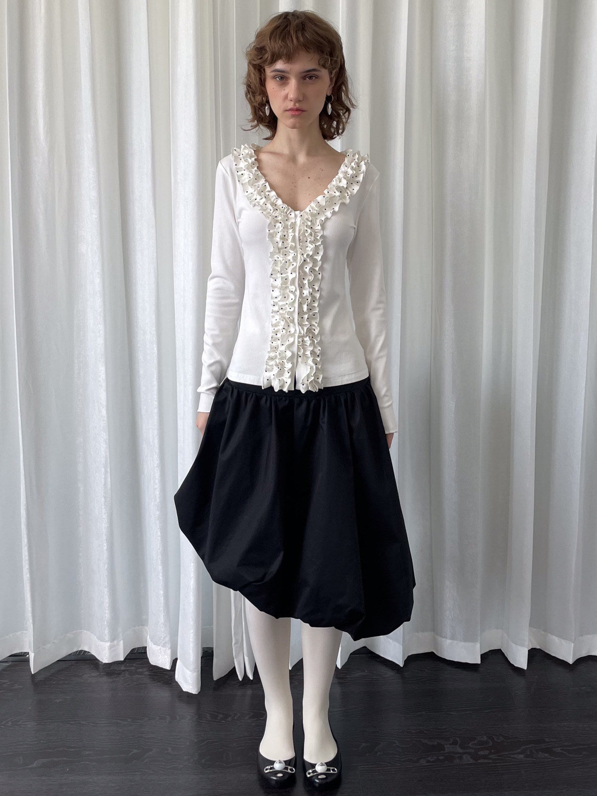 Polka dot lace collar white top